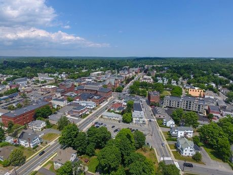 An aerial view of Natick, MA, home of the business, life, and home insurance company Connell & Curley Insurance Agency Inc.